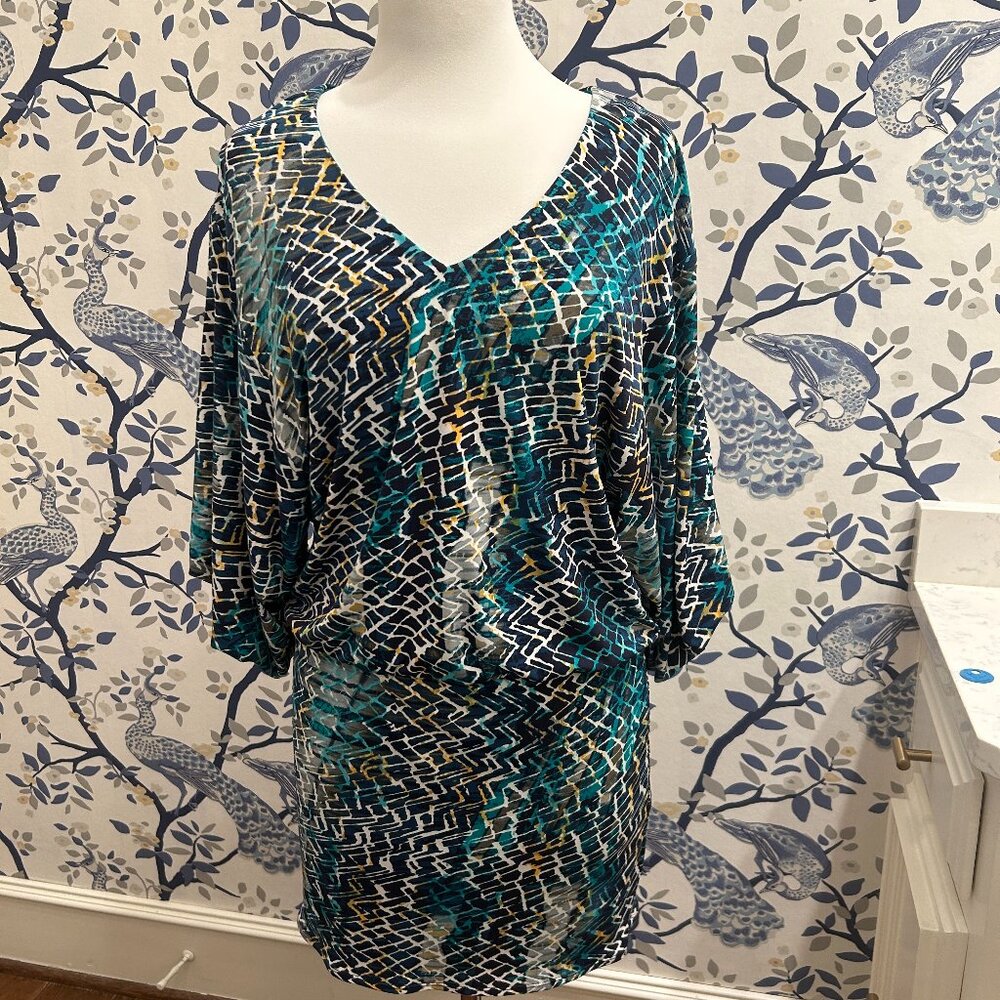 Laundry by Shelli Segal-Blue Geometric Mini Dress-3/4 Sleeves- Size 6